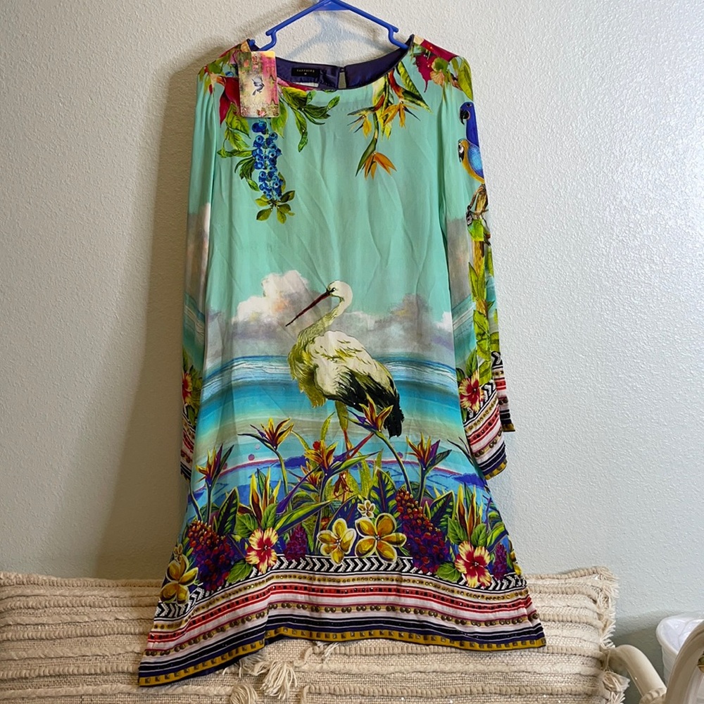 Sapphire 100% silk tropical vacation jewel dress